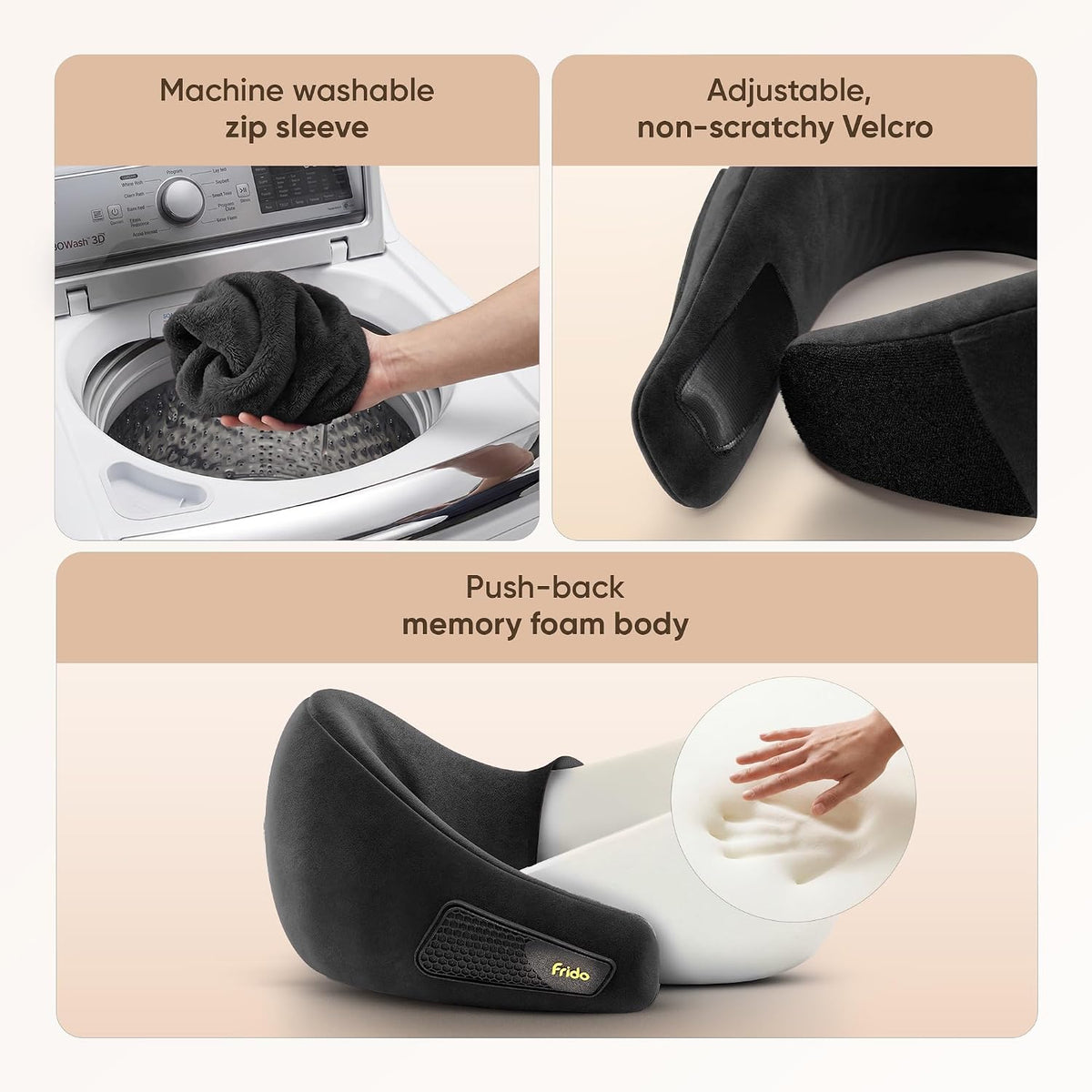 Frido Travel Neck Pillow, 100% Hi-Per Foam, Lightweight Neck Support Pillow, Neck Pillow for Flight Travel, Memory Foam, Adjustable Velcro Straps, Free Travel P