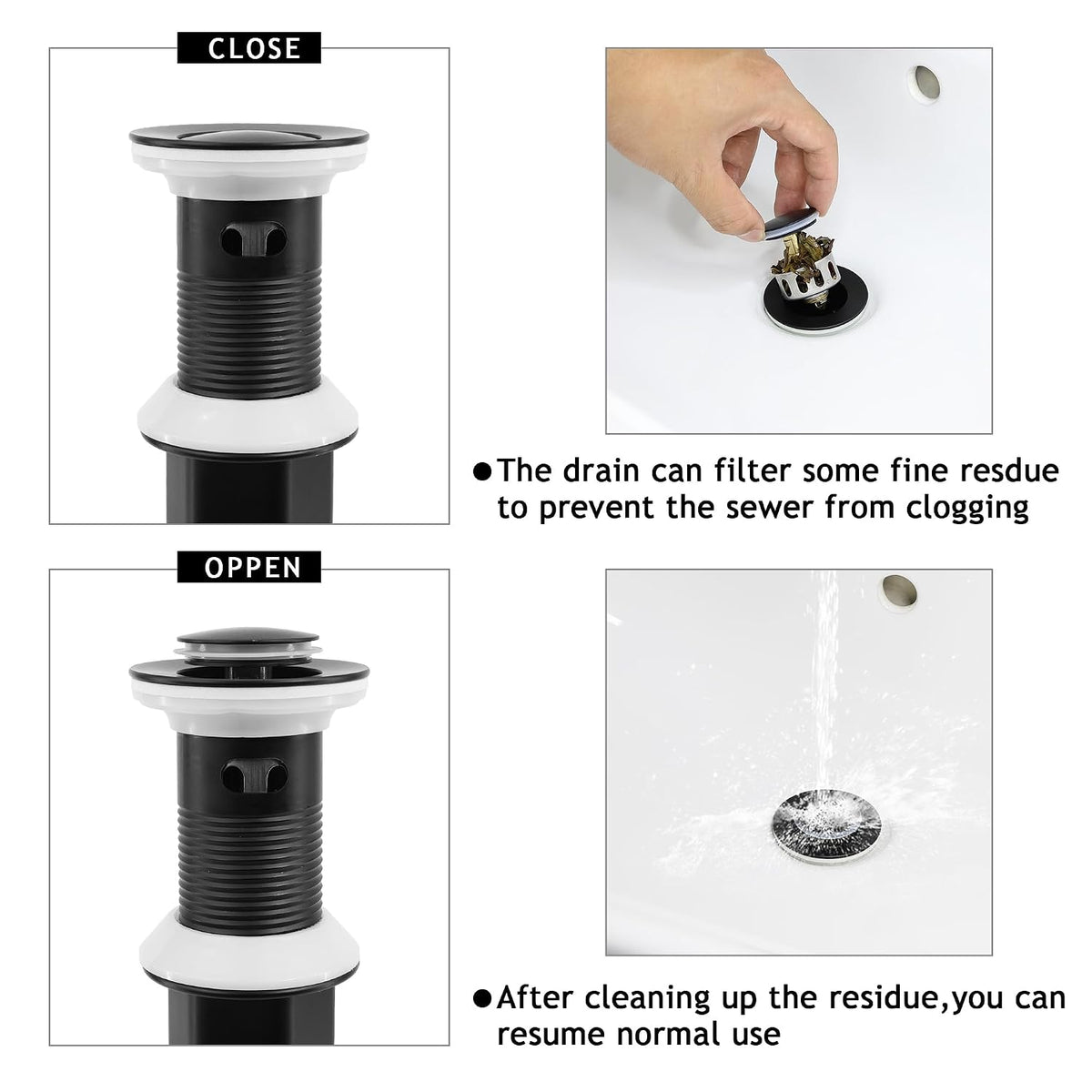 Bathroom Sink Drain,2 Pack Drain Stopper with Overflow,Pop Up Drain Assembly with Detachable Strainer Basket,Built-in Anti-Clogging, Stainless Steel Nut Mattle