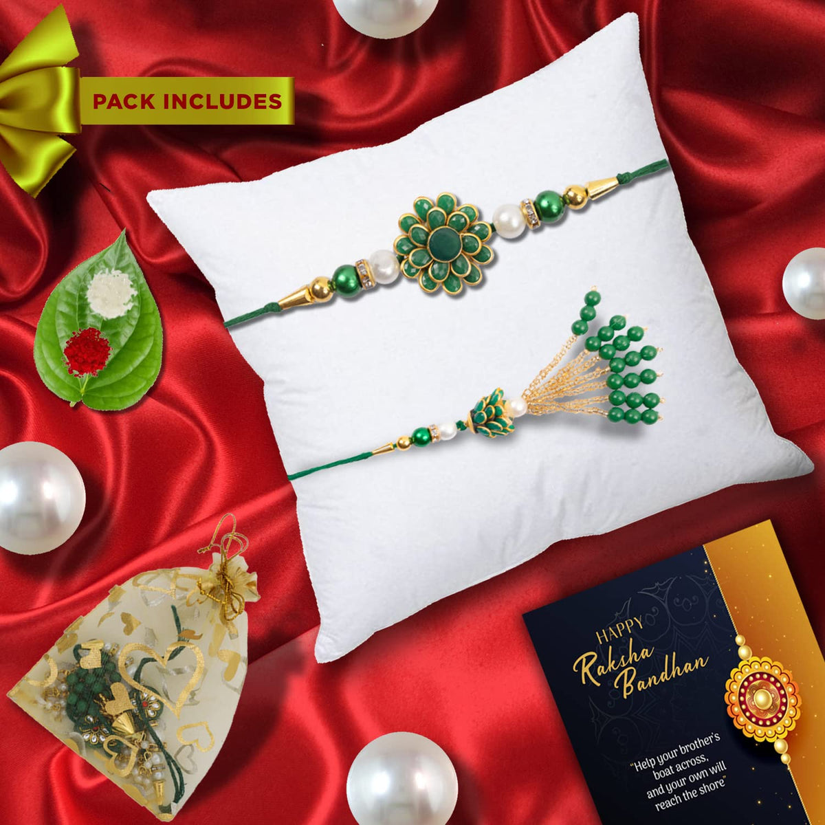 Smizzy Men Bracelet Rakhi for Bhaiya Bhabhi combo set Rakshabandhan, Green