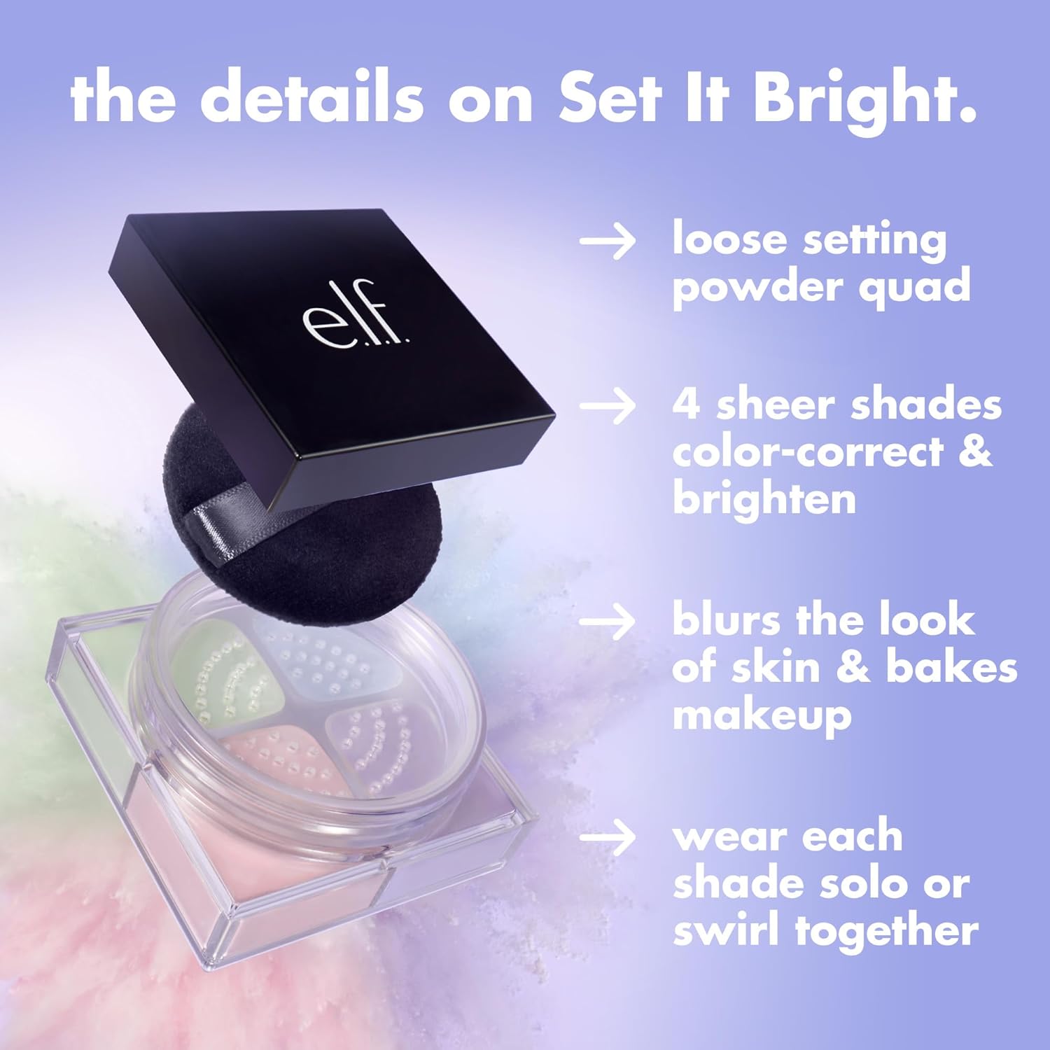 e.l.f. Set it Bright Powder Quad, Brightening Loose Setting Powder, Bakes, Blurs & Sets for Soft-Matte Radiance, Velvet Puff Included, Vegan & Cruelty-Free, Medium-Tan