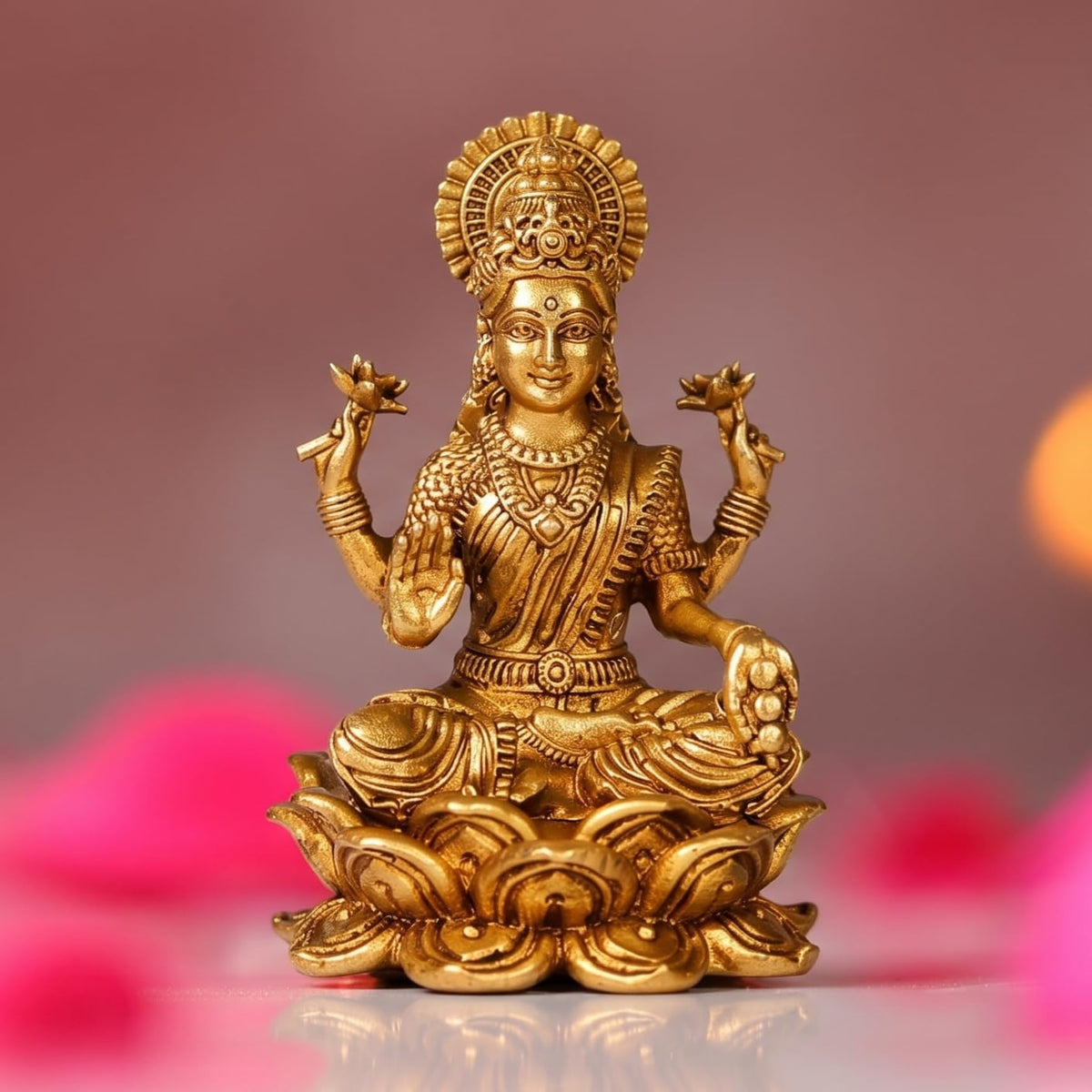 Small Brass laxmi Idol - 4cm Lakshmi murti for Home Pooja decore and car Dashboard (LAXMI)
