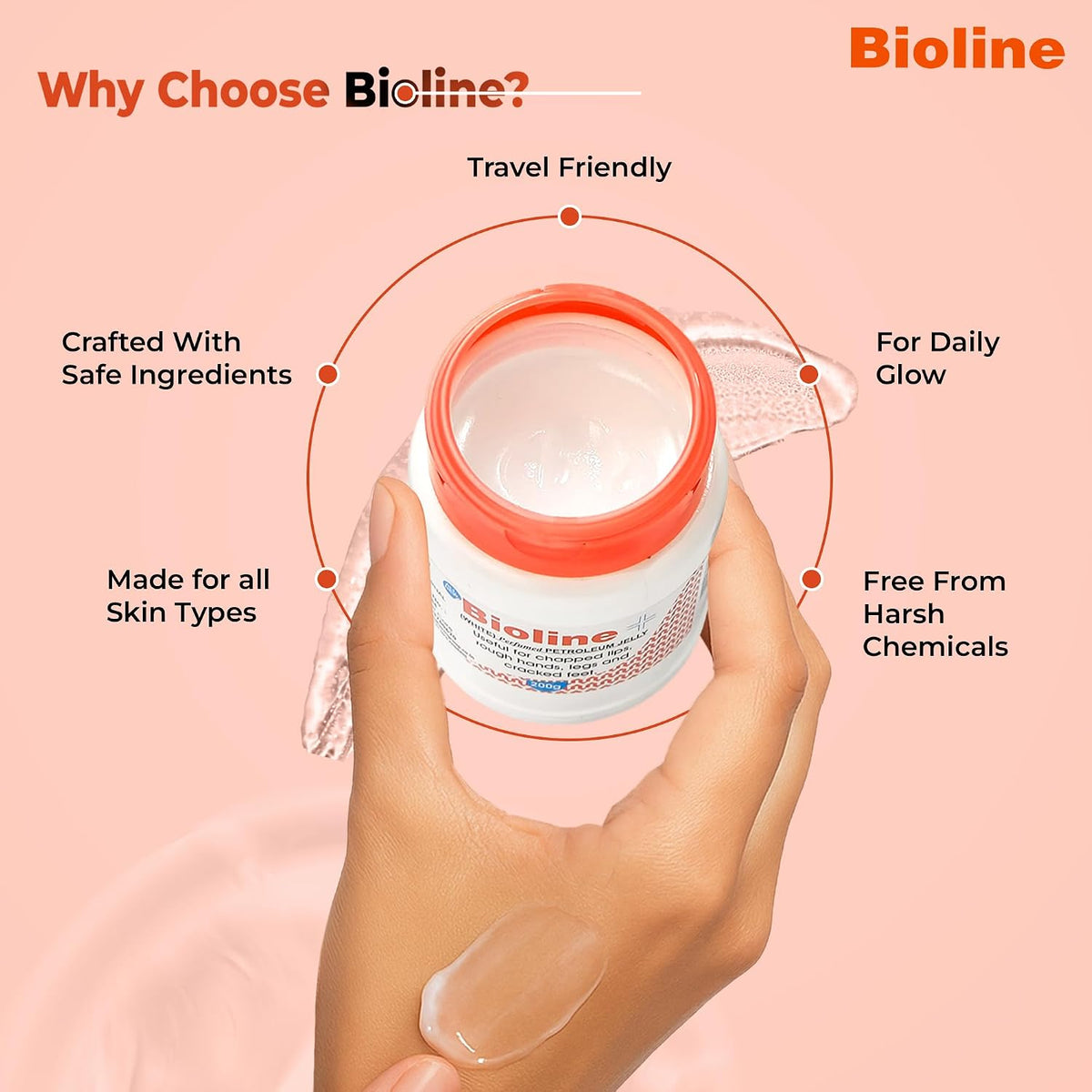 Bioline White Perfumed Petroleum Jelly for Chapped Lips, Rough Hands, Legs & Cracked Feet | Moisturizing & Soothing Cream for Dry Skin | 200 g Pack 200 g (Pack