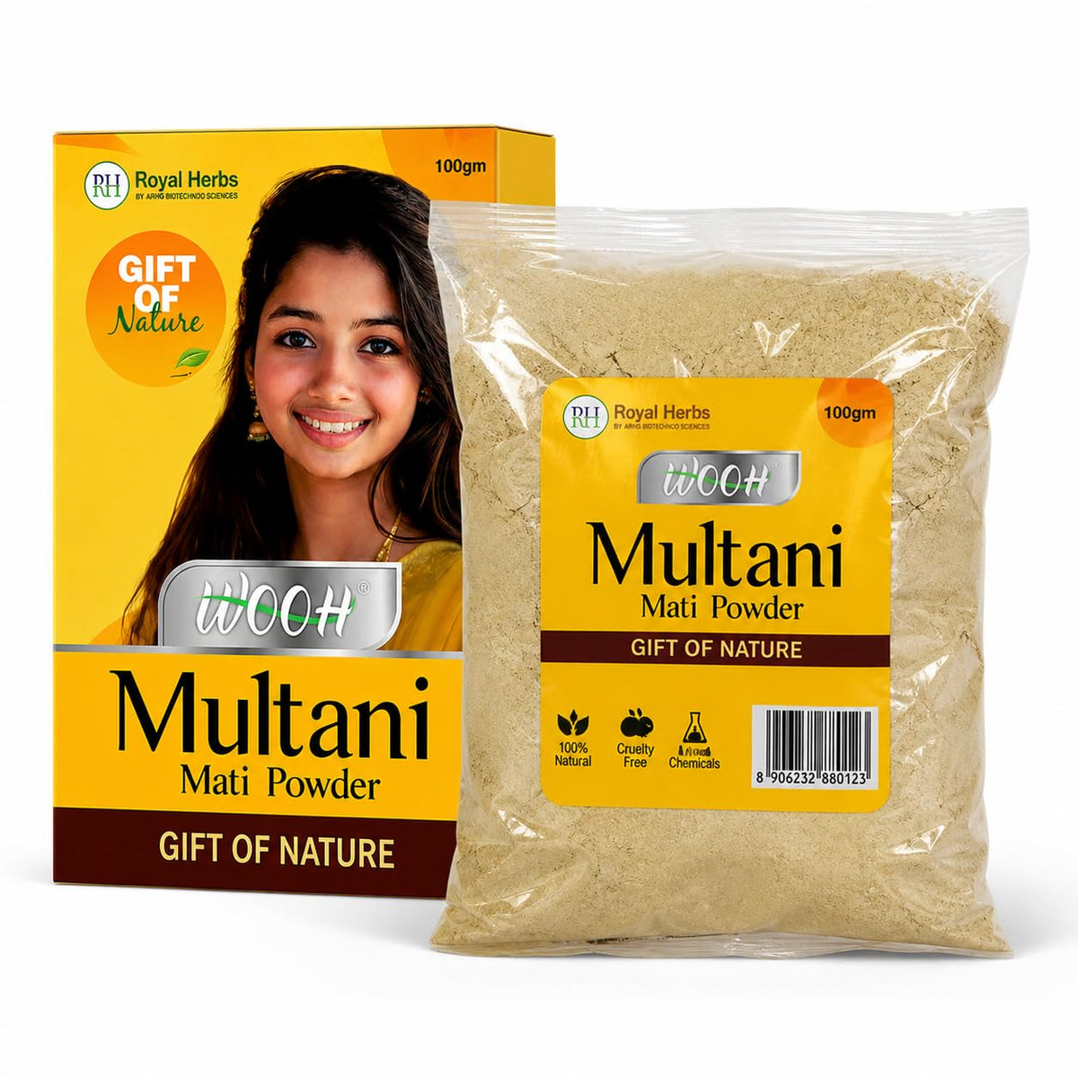Wooh Multani Mitti Powder 100g for Face Pack, Skin Cleansing & Oil Control | Natural Fuller’s Earth for Glowing Skin & Hair Care