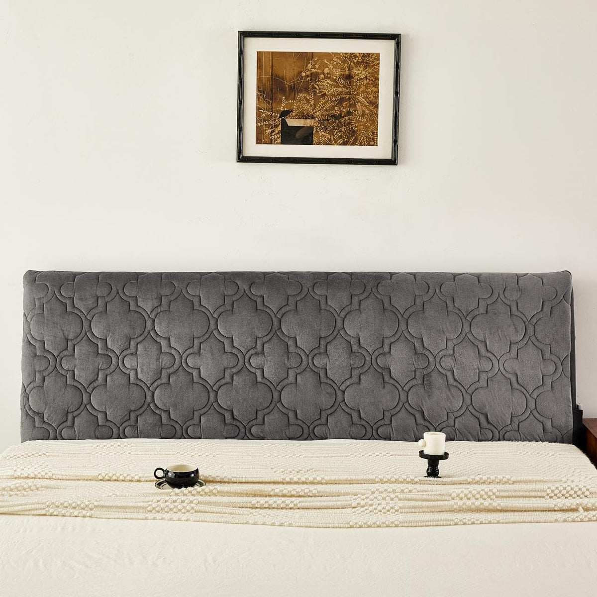 HOMETHREADS Velvet Headboard Cover with Light 6–8mm Foam Padding | Fits 7 Ft Bed Back Only | Measure Length & Height Before Buying | Soft Backrest Protector | G