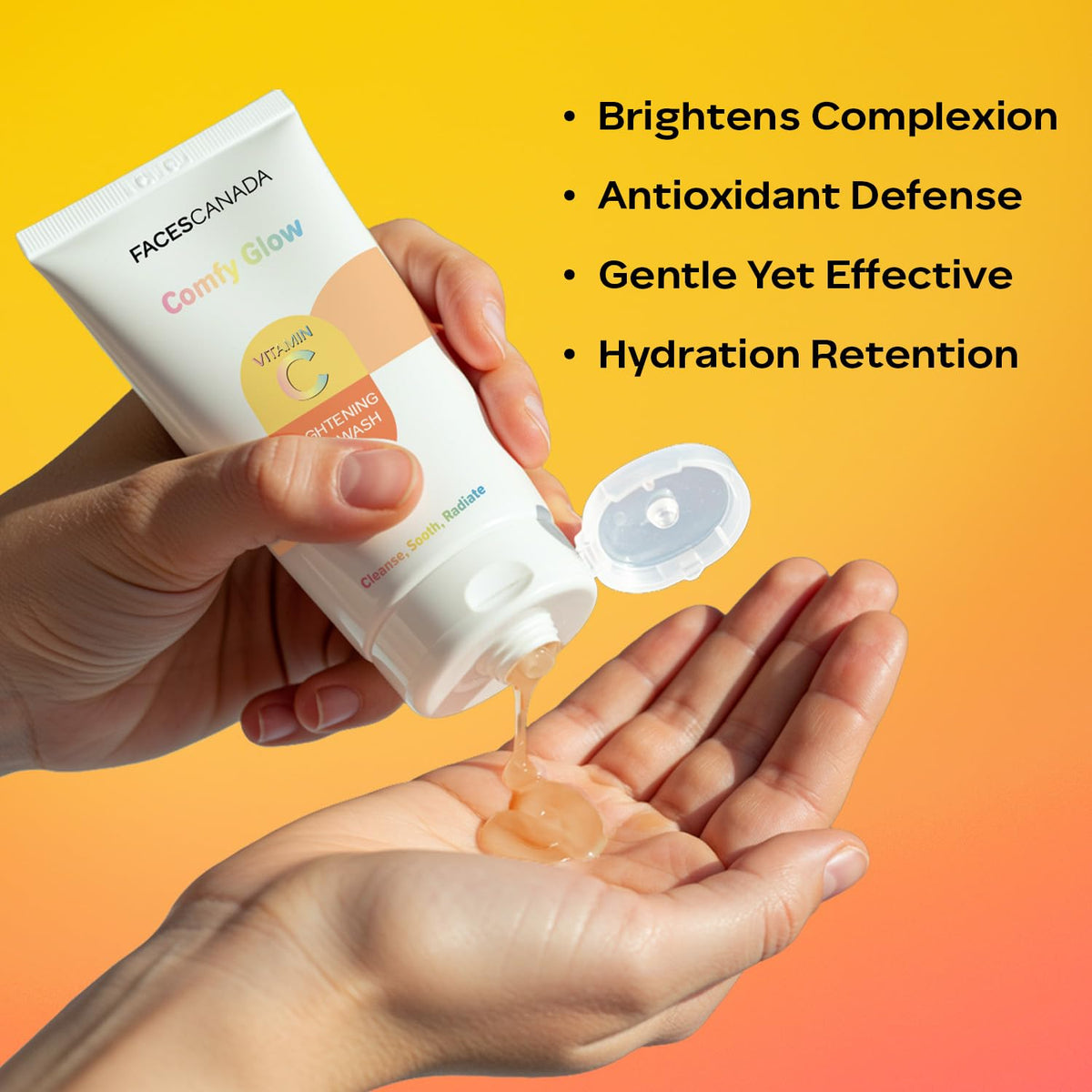 FACES CANADA Comfy Glow Vitamin C Face Wash - 50ml | Brightening & Refreshing Daily Cleanser | Removes Dirt, Oil & Impurities | Gentle, Hydrating & Glow-Boostin