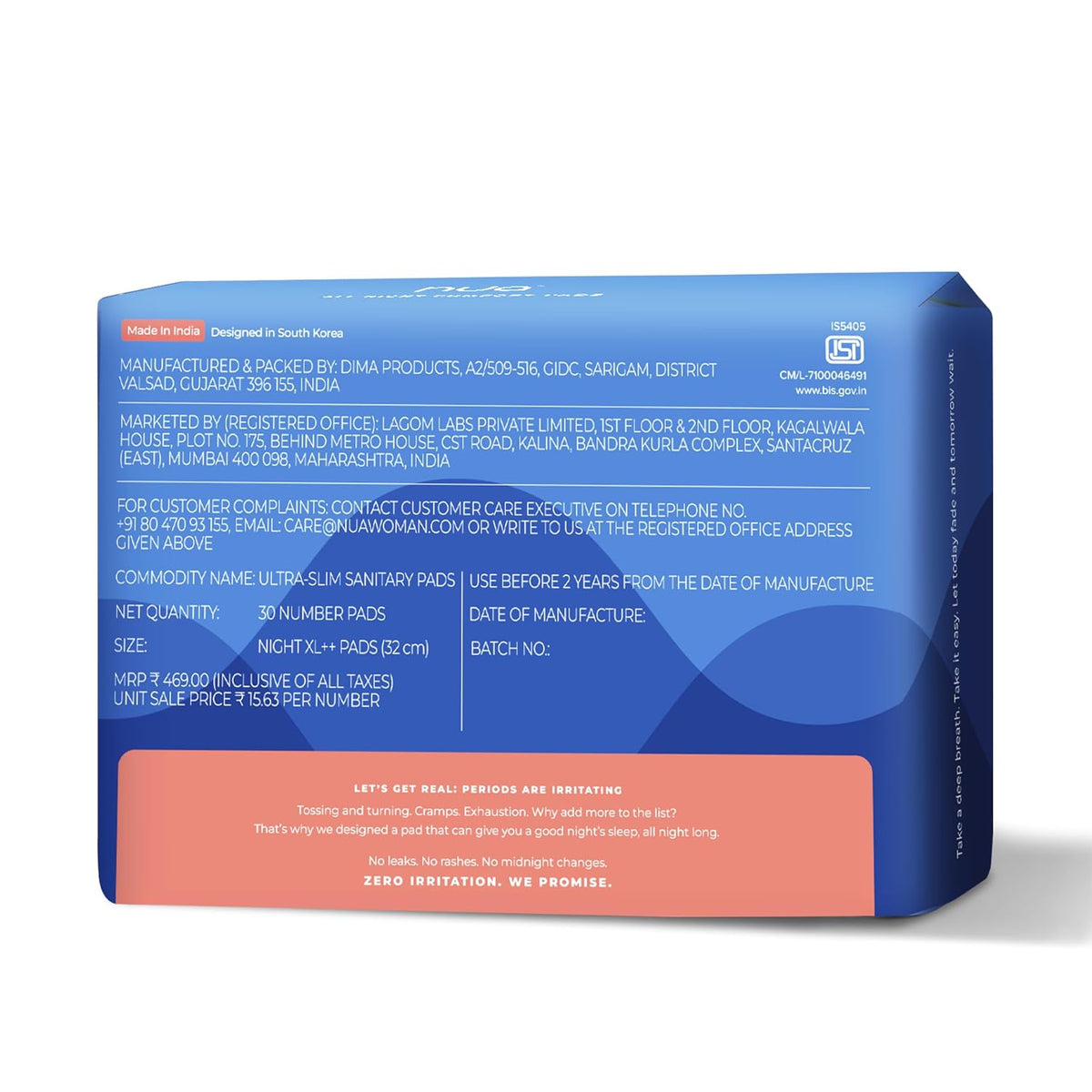 Nua All Night Comfort Sanitary Pads | Pack of 30 (XL++ 320mm) | Twin Layer Protection | 50% Wider Back and Anti Stain Wings | Upto 10 hours of Absorption | Supe