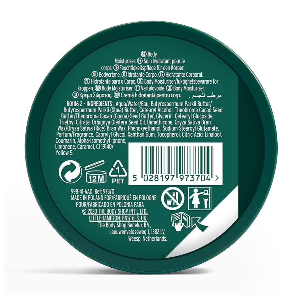 The Body Shop Shea Body Butter, 96H Nourishing Moisture, For Very Dry Skin, Vegan | 200 mL / 6.4 Oz (184g)