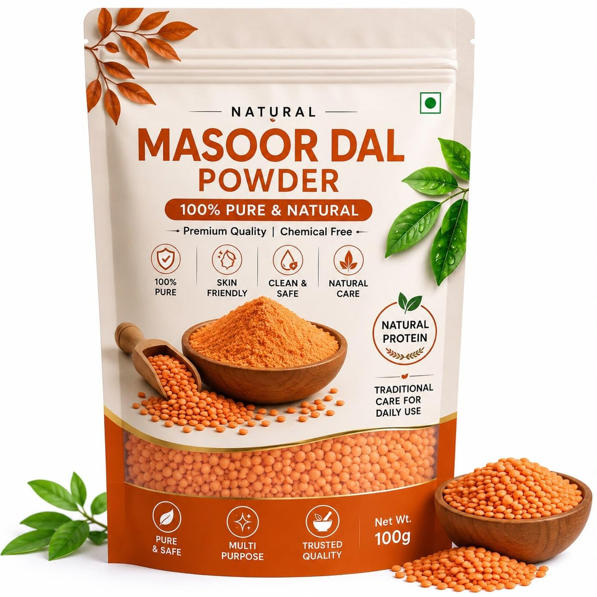 Natural Multani Mitti and Masoor Dal Powder, 100% Pure