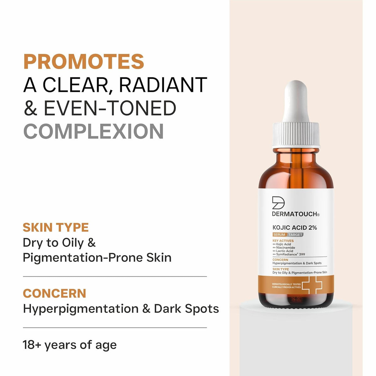 DERMATOUCH Kojic Acid 2% Serum | Best for Hyperpigmentation, Uneven Skin Tone & Dark Spots | For Both Men & Women | 30ml 30 ml (Pack of 1)