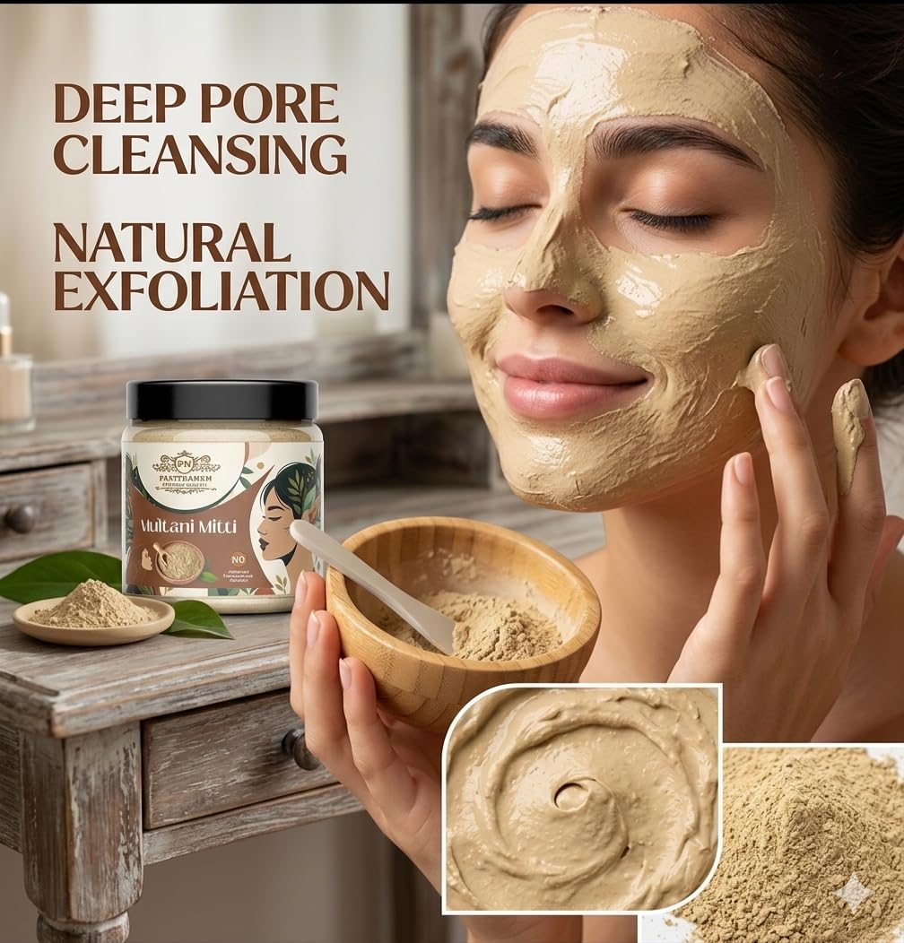 Multani Mitti Powder 400g | 100% Natural & Pure Fuller's Earth Powder | Herbal Face Pack for Glowing Skin | Acne & Pimple Care | Blackhead Removal | Open Pore C