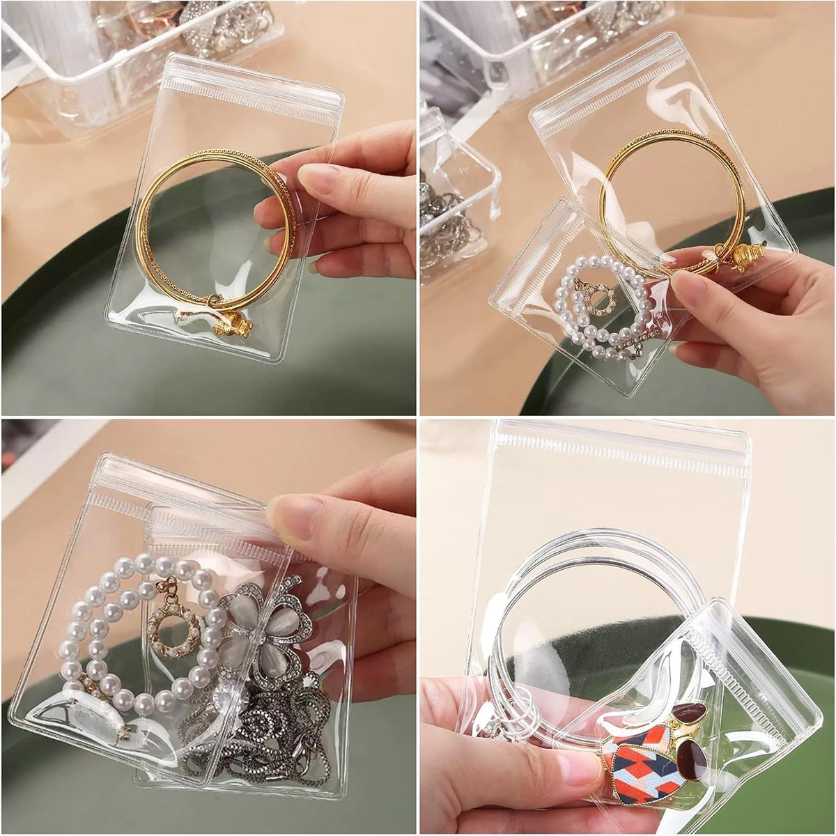 Nibbler 21 Pcs (3 Sizes) Jewellery Organiser Storage Pouches Clear Zip Lock Cover for Rings, Earrings, Necklace, Transparent, Polyvinyl Chloride PVC (21 Mix)