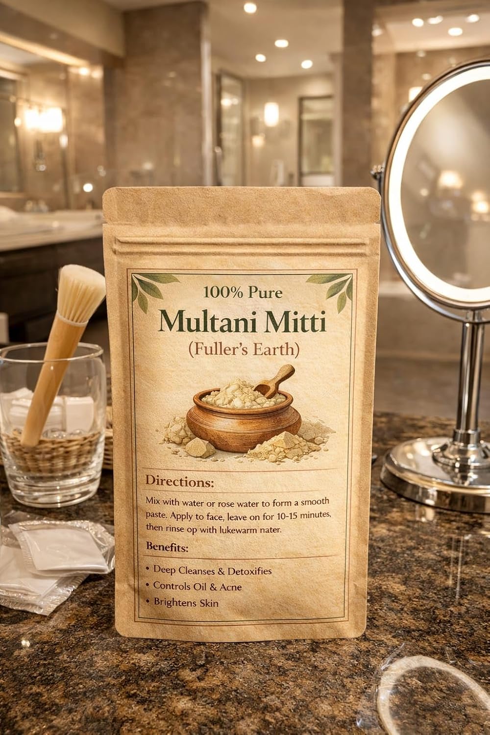 100% Pure Multani Mitti Fuller's Earth Face Pack, Natural Herbal Skincare for Men and Women, Chemical-Free Daily Use