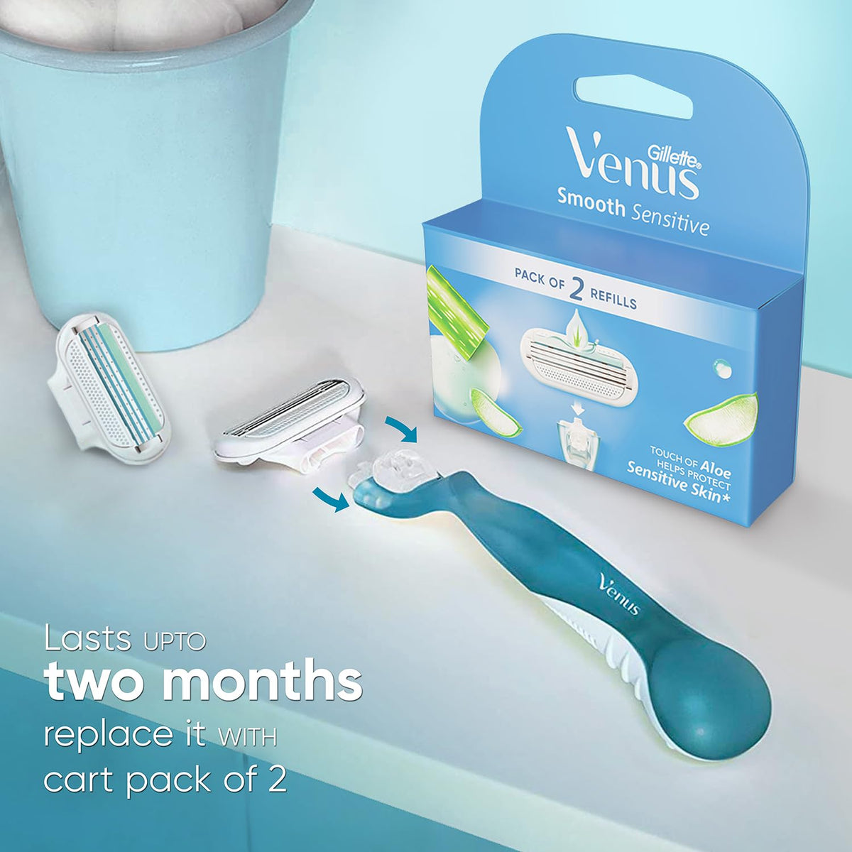 Gillette Venus Women Smooth Combo Pack | Razor Plus 3 Refills | Aloe Vera Smooth H+3C