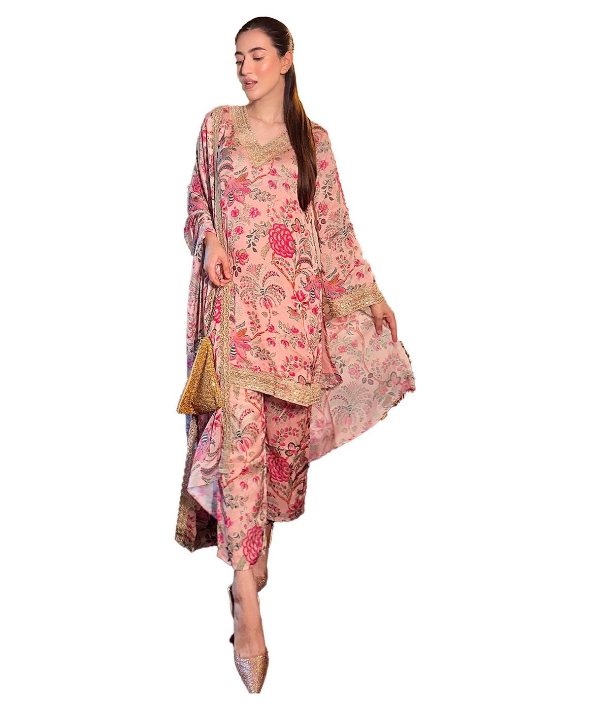 Yashika Ladies Cotton Blend Kurta & Dupatta Trousers - Suitable for any Indian Occasion 48 Peach