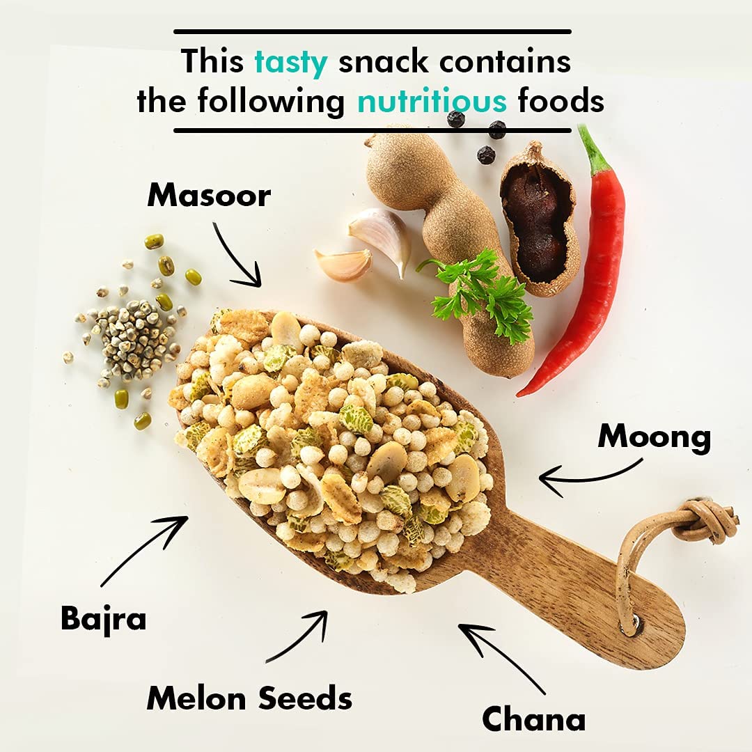 Roasty Tasty Roasted Desi Spicy Crunchy Bajra Mixture Namkeen Millet Snacks – (Bajra, Moong, Jowar, Peanuts) - Pack of 5 (150g each) | Healthy Snacks for all |