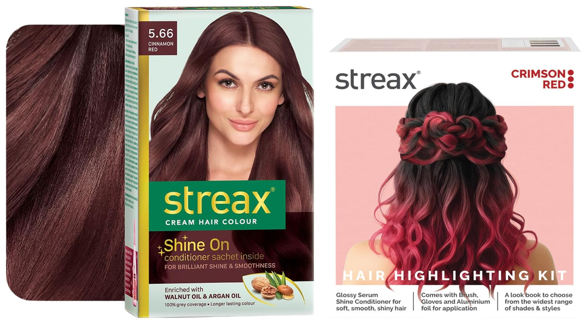 Streax Permanent Hair Colour, Hair Colour Highlight Kit | Red Hair Colour, Crimson Red - Pack of 1