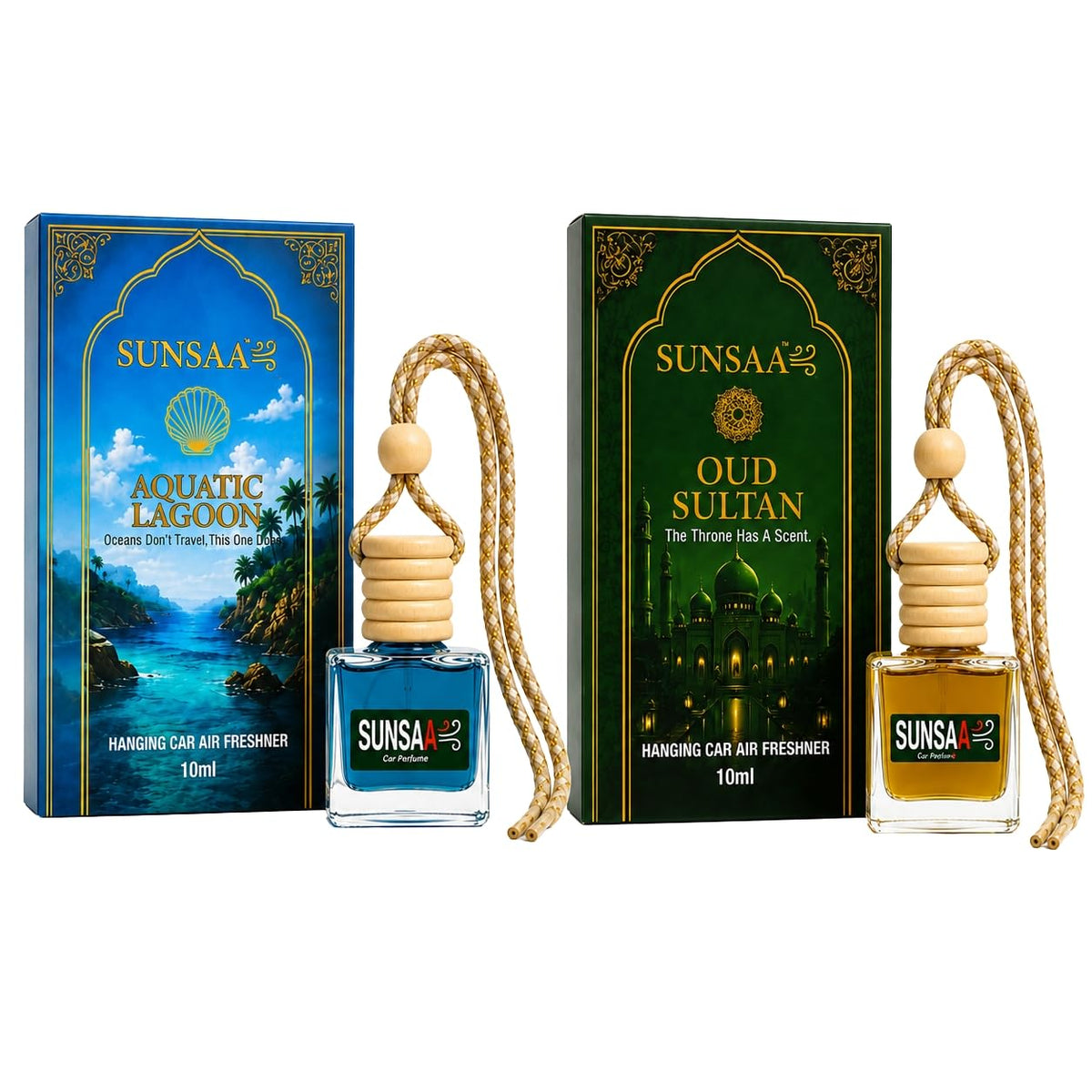 Premium Car Hanging Perfume Diffuser Combo Pack of 2 | Oudh Sultan & Musk Monarch Fragrance | Luxury Car Air Freshener for Car, SUV, Office & Home | Hanging Car