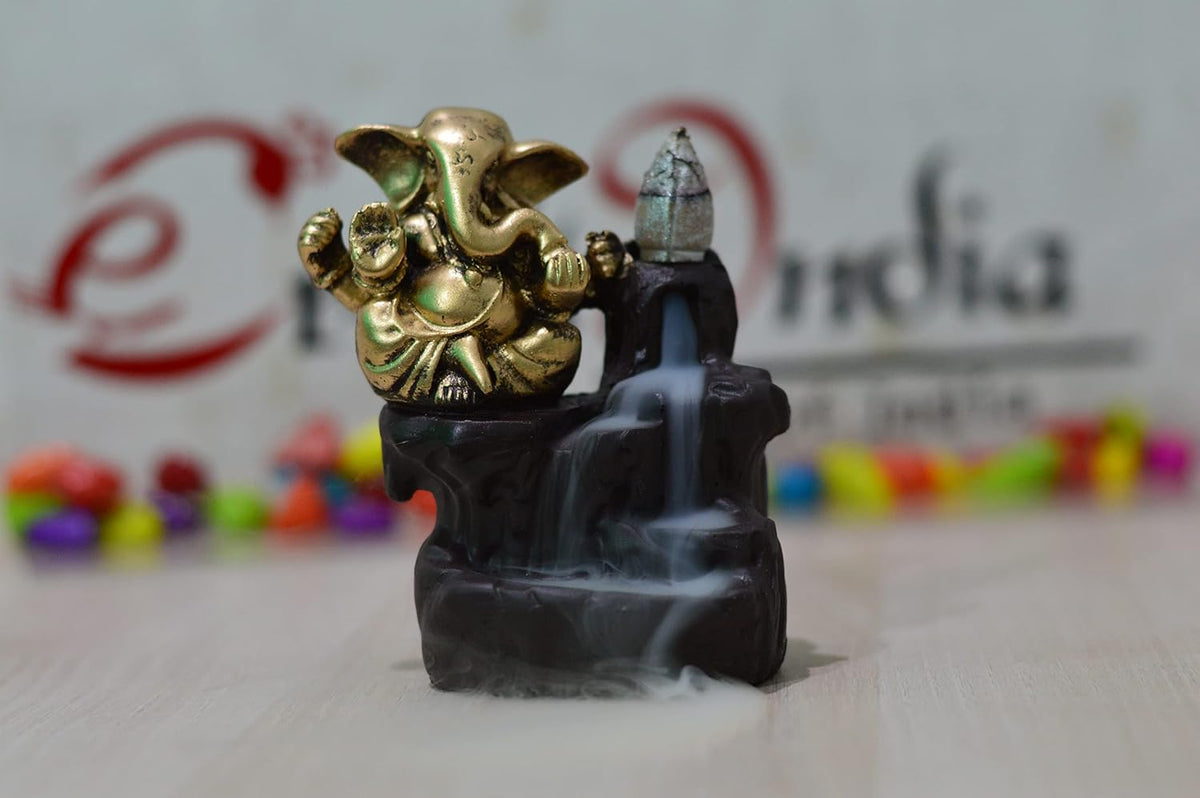 eCraftIndia Ganesha Smoke Backflow Incense Holder (3 cm x 3 cm x 5 cm, Brown) MSBIH119
