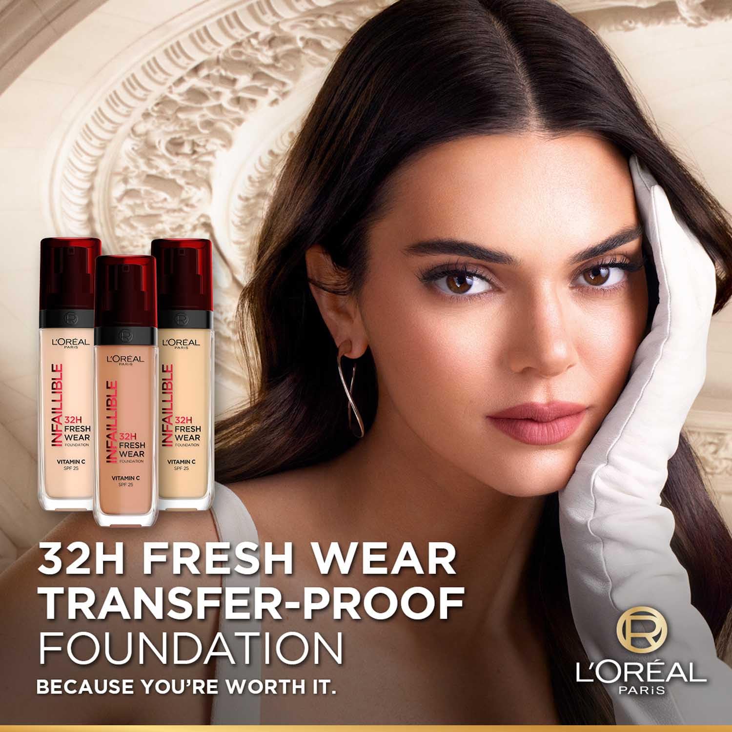 L'Oreal Paris Liquid Foundation, Oil Absorbing Formula, Transferproof, Heatproof and Long-lasting, Infaillible 32H Fresh Wear, 145 Rose Beige, 30ml