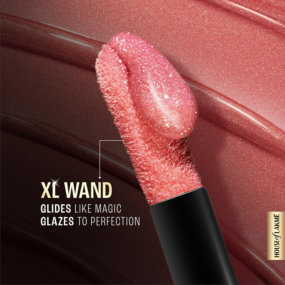 Lakme Glitterati Lip Glaze, for Plump and Shiny Lips, with Vegan Collagen and Crystal Technology, Non-Sticky Formula, Glitter Infused, Delicious Coconut-Vanilla