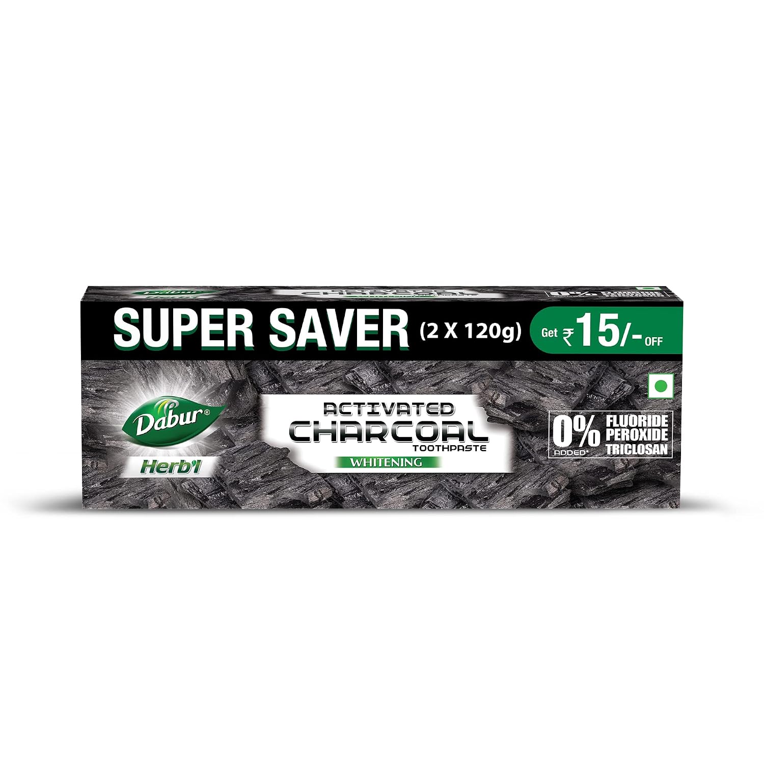 DABUR Herb'L Activated Charcoal Toothpaste 240G (120G x2, Pack of 2) | Whitening Black Gel Toothpaste | Fluoride Free | Fights Plaque & Extrinsic...