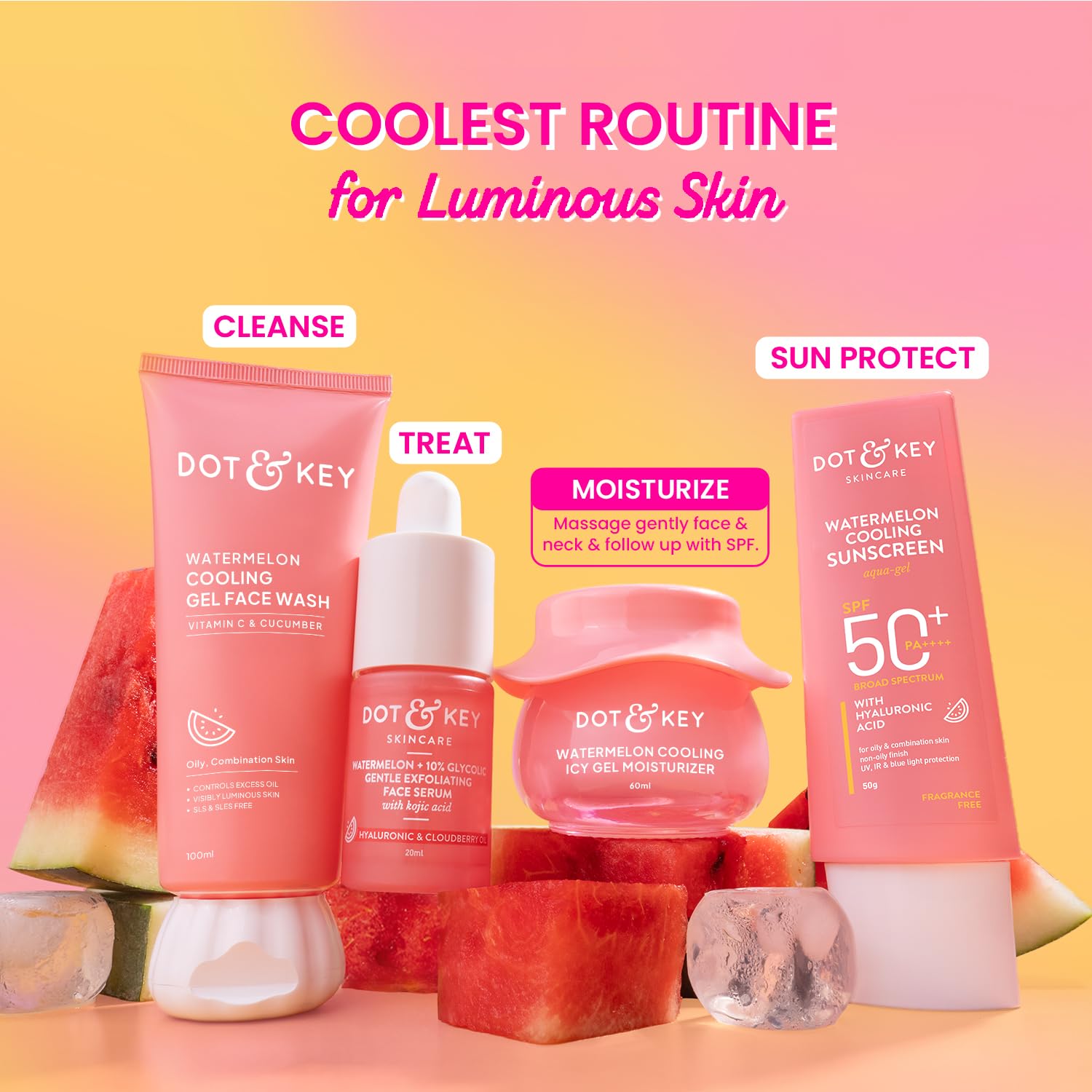 Dot & Key Watermelon Cooling Icy Gel Moisturizer | Instantly Cools Skin, Hyaluronic & Niacinamide | Controls Excess Oil, Boosts Radianc | Refreshes & Soothes Skin, Non-sticky & Non-greasy | 60g