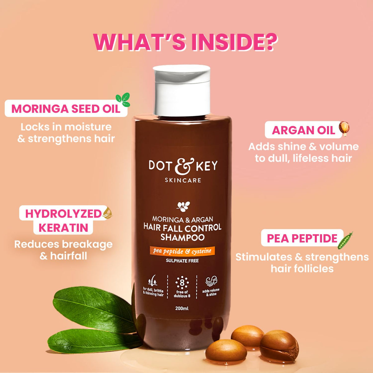 Dot & Key Moringa Argan Shampoo & Conditioner Combo | Shampoo 200ml, Conditioner 120ml