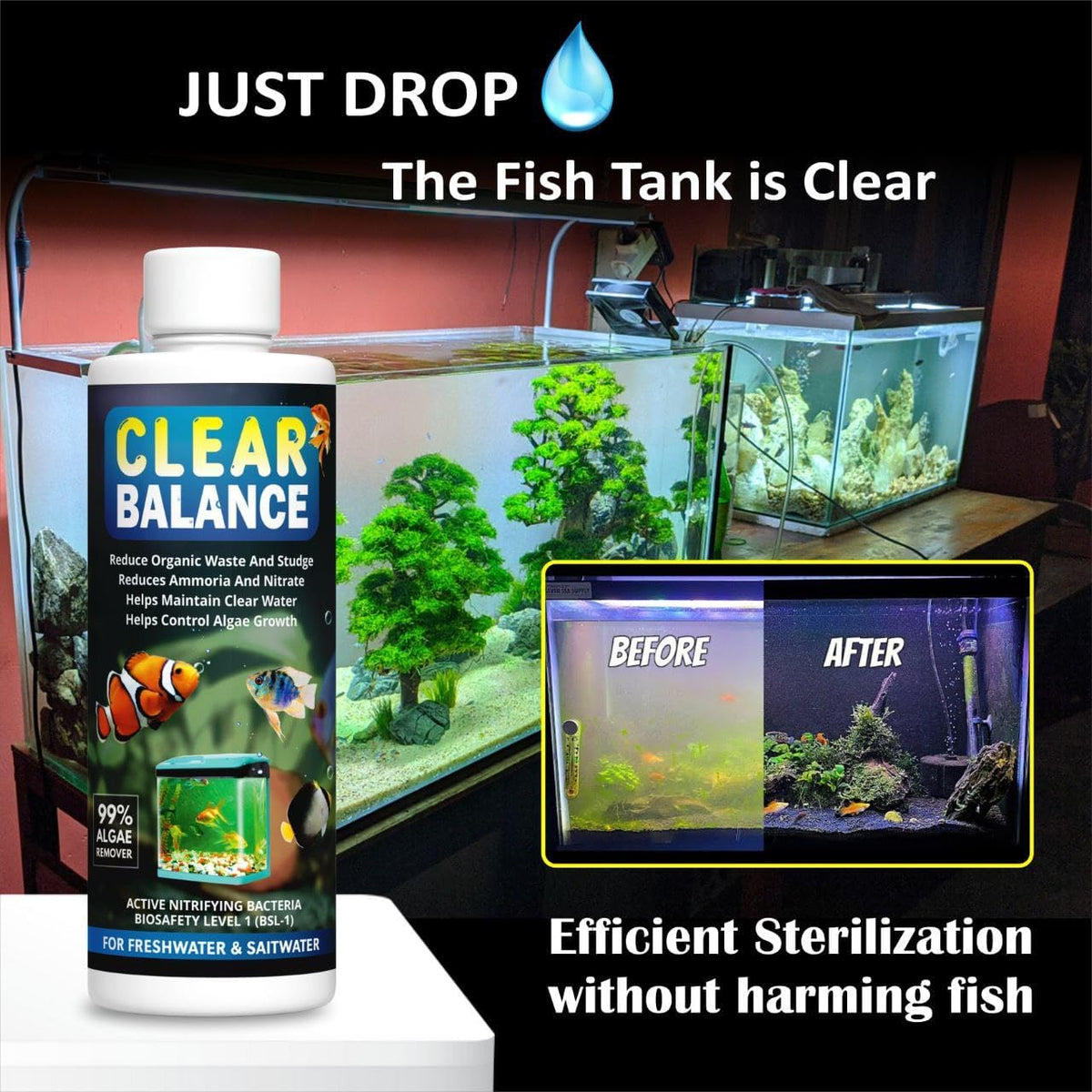 Clear Balance Advanced Autometic Aquatic Remedies Aquarium Water Conditioner Combo for Fresh Water and Salt Water (600 ml)