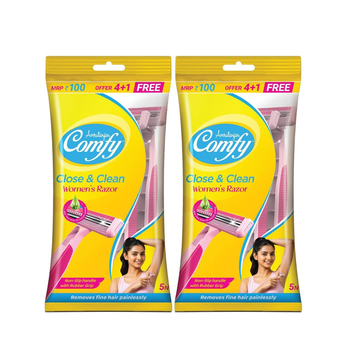 Comfy Close & Clean Women's Razor| Twin Blade| with Aloe Vera for Hydrated & Moisturized skin| Women Razor for Hair Removal| Pack of 2