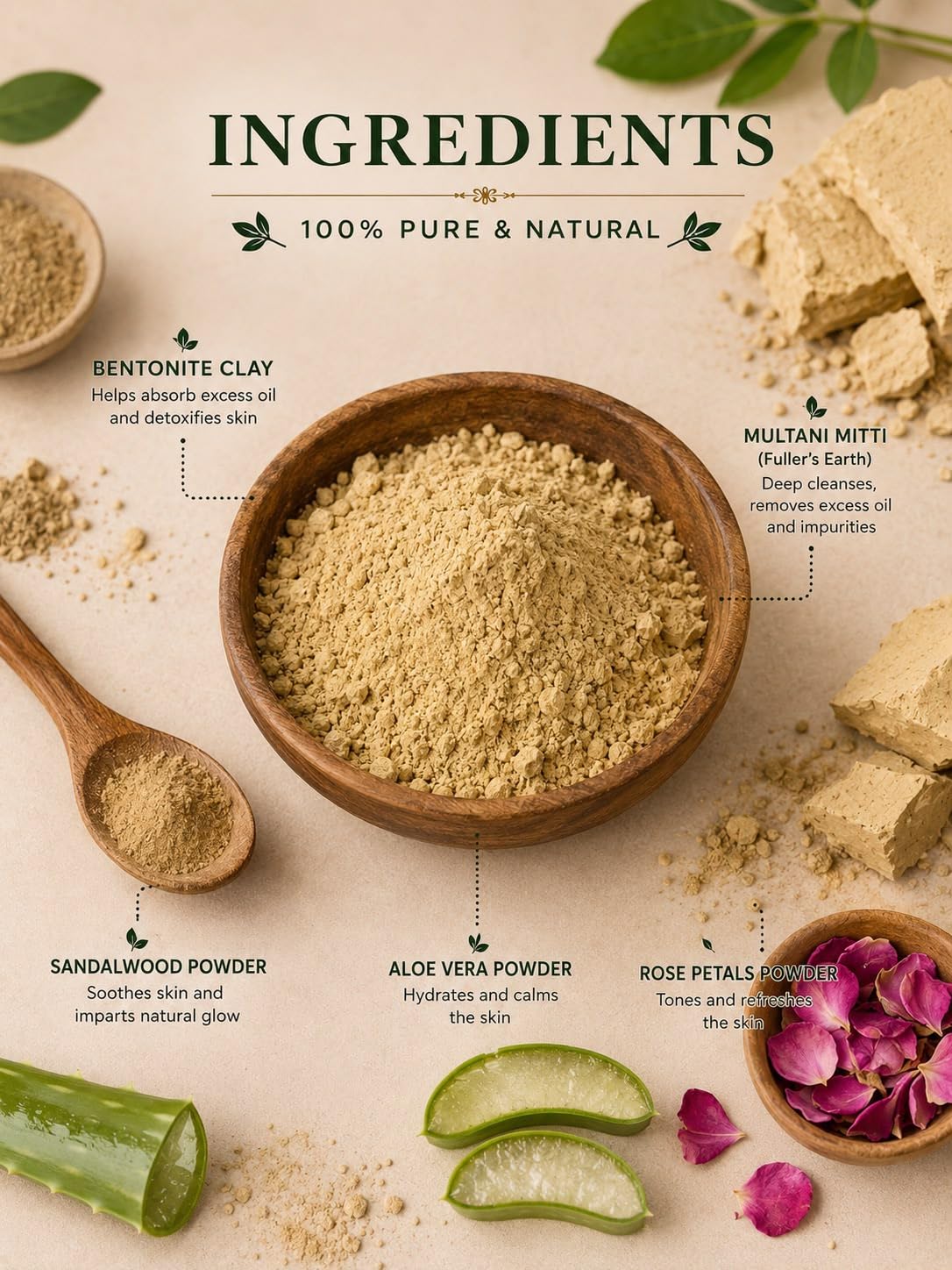 Natural Multani Mitti and Masoor Dal Powder, 100% Pure
