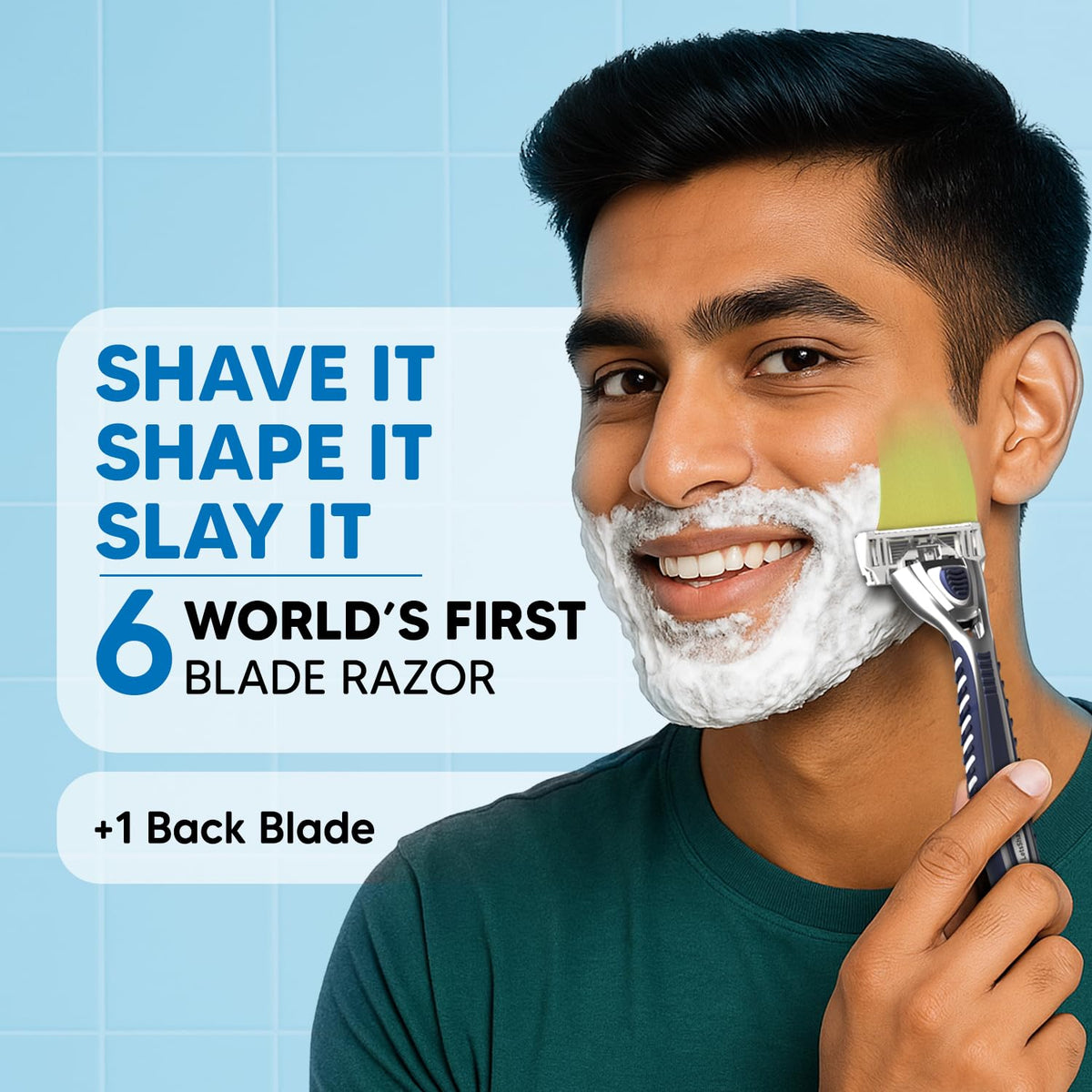 LetsShave Pro 6 Plus Shaving Razor Value Set, 4 Blades 1 Handle + Razor Cap, World's First 6-Blade with Precision Back Blade, Argan Oil & Aloe Vera Infused mois