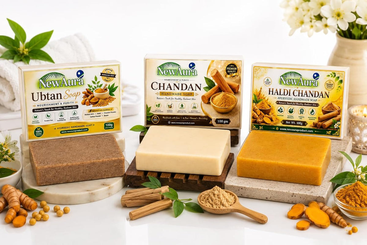 Ghar Magic Soap with NewAura Ubtan, Chandan & Haldi Chandan Ayurvedic Soap Set