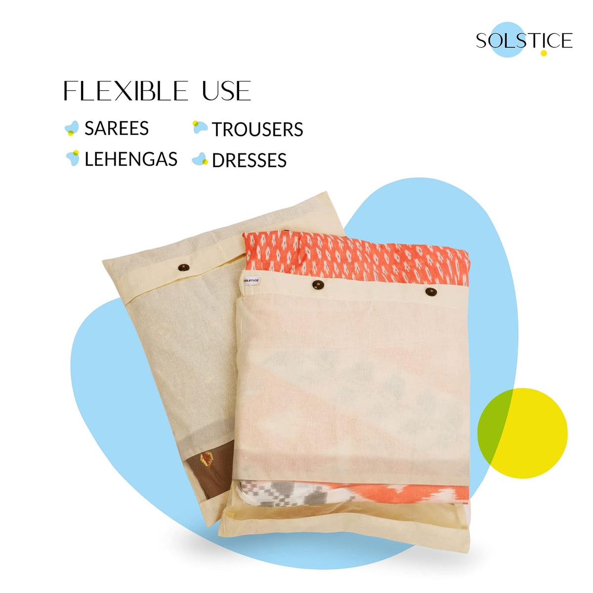 SOLSTICE cotton big saree covers/bags for storage single (18 x 15 Inches) for big silk sarees, lehengas, clothes - set of 6 (With Window)