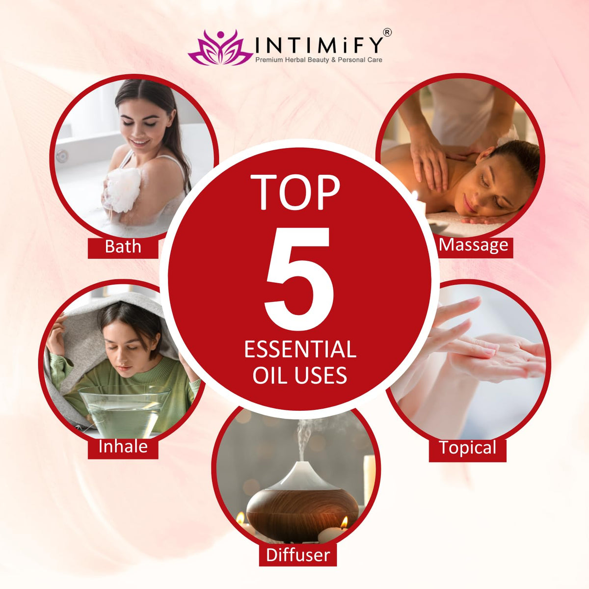 INTIMIFY Rose Essential Oil For Hair, Face Glow, Diffuser 30 ml (Pack of 1)