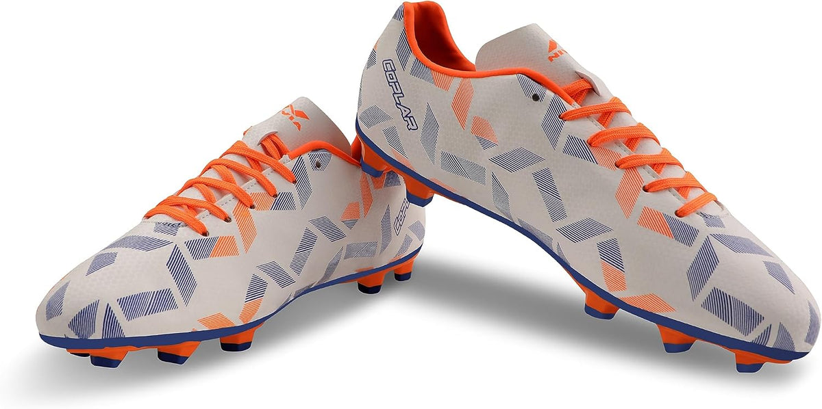 Nivia Cpolar Football Stud Shoe for Men/Sports and Soccer Shoe/Comfortable and Lightweight White/Orange 8 UK