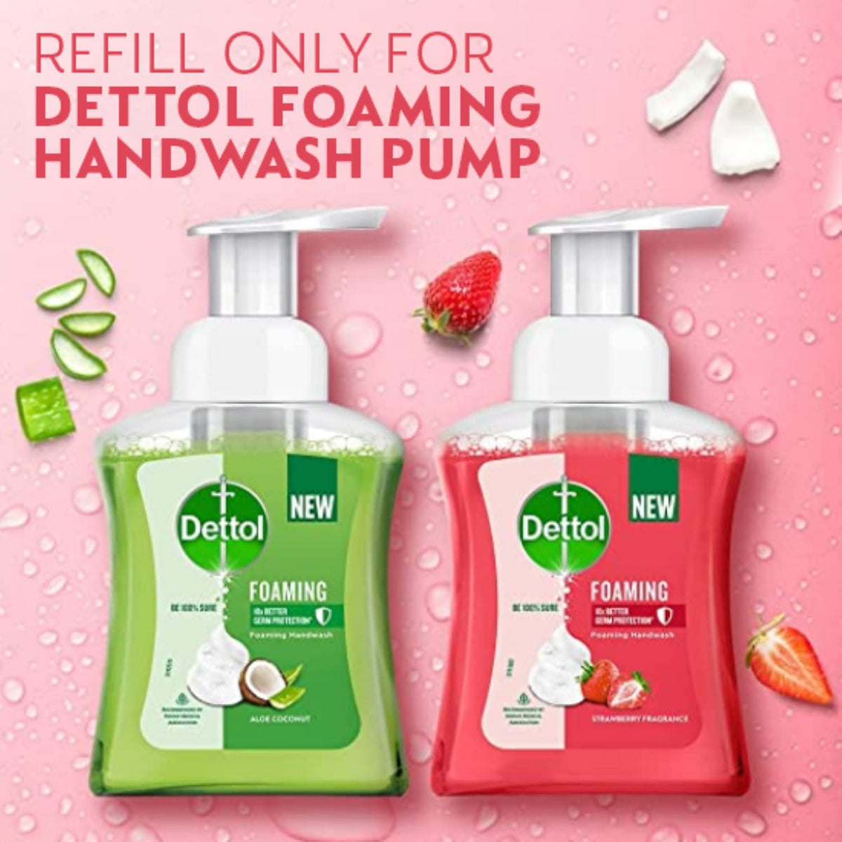 Dettol Foaming Handwash Refill - Strawberry, 700ml | Rich Foam | Moisturizing Hand Wash | Soft on Hands (Pack of 2)