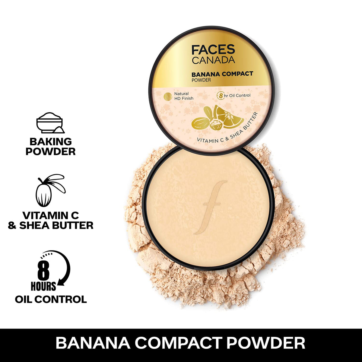 FACESCANADA Banana Compact Powder For All Skin Types 9G|8Hr Oil Control Complexion Enhancer|Smooth Matte HD Finish|Translucent Powder Sets Makeup|Blurs&Conceals