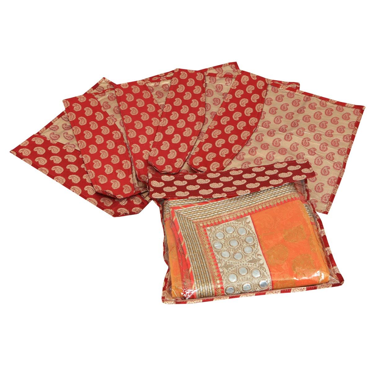 FOUNTINA Brocade Saree Cover Pack of 6 Pcs (Maroon)