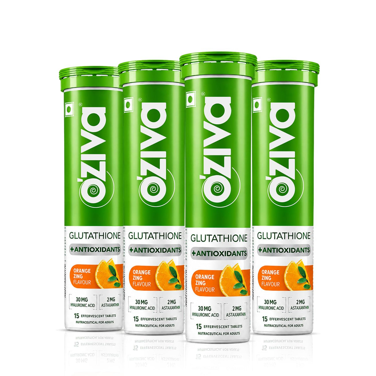 OZiva Bioactive Glutathione Tablets, Skin Glow, Orange, 60 Tabs, Pack of 4 15 count (Pack of 4)