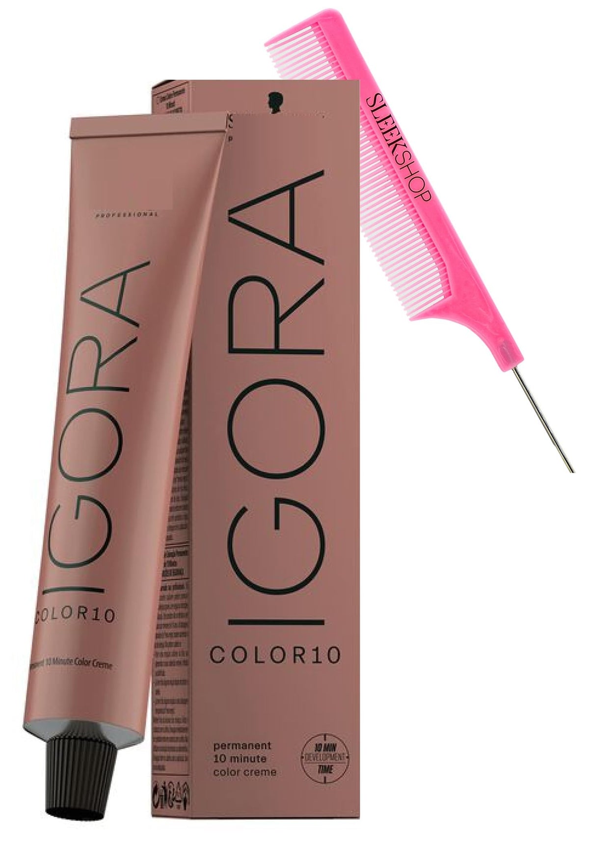 Sleekshop Comb + Igora COLOR10 Ten Minute Schwarzkapf Professional Color 10 PERMANENT Creme Hair Color Dye, 100% Coverage Cream Haircolor, Newest 2023-2024 Vers