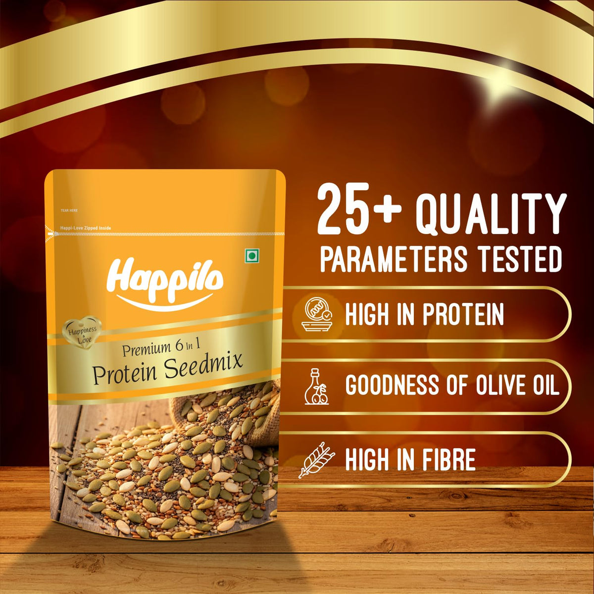 Happilo Premium 6 in 1 Super Seeds Mix 250g, Chia, Roasted Pumpkin, Sunflower, Flax, Watermelon, Sesame, Diet Snacks, Super Healthy Food, 27% Protein 250 g (Pac