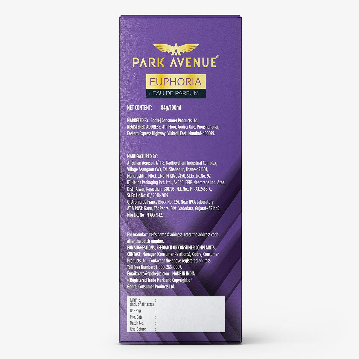 Park Avenue Euphoria, Eau De Parfum Men, 100ml | Long Lasting Perfume for Men | Premium Luxury Fragrance Scent | Aromatic Blend of Amber & Musk | Suitable for E