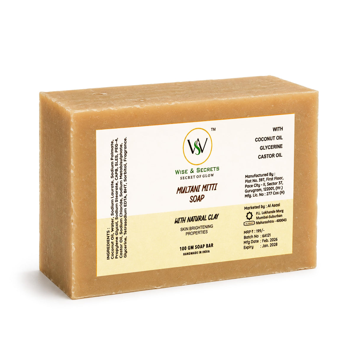 WISE & SECRETS Multani Mitti Face Soap 100GM | Nourishing Face Soap For All Skin Type | 100% Pure Organic & Natural