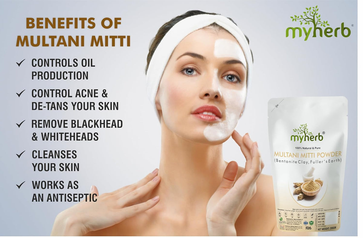 MYHERB 100% Natural Multani Mitti Powder (Bentonite Clay-Fuller's Earth Powder)|| 200 Gm || Natural Face Pack100% || Pure No Added Fragrance || For Face Pack ||