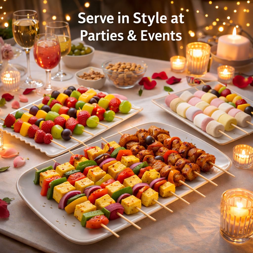 Sakoraware Natural Bamboo Wooden Skewers | BBQ Sticks Seekh (260 pcs) for Kabab Chicken Paneer Tikka Fruits Salad | Barbecue skewers for Oven Microwave Pan Gril