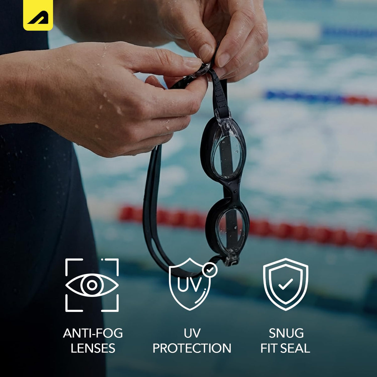 Boldfit Swimming Goggles for Men & Women with Adjustable Strap, Air Tight, for Adults - Classic Black