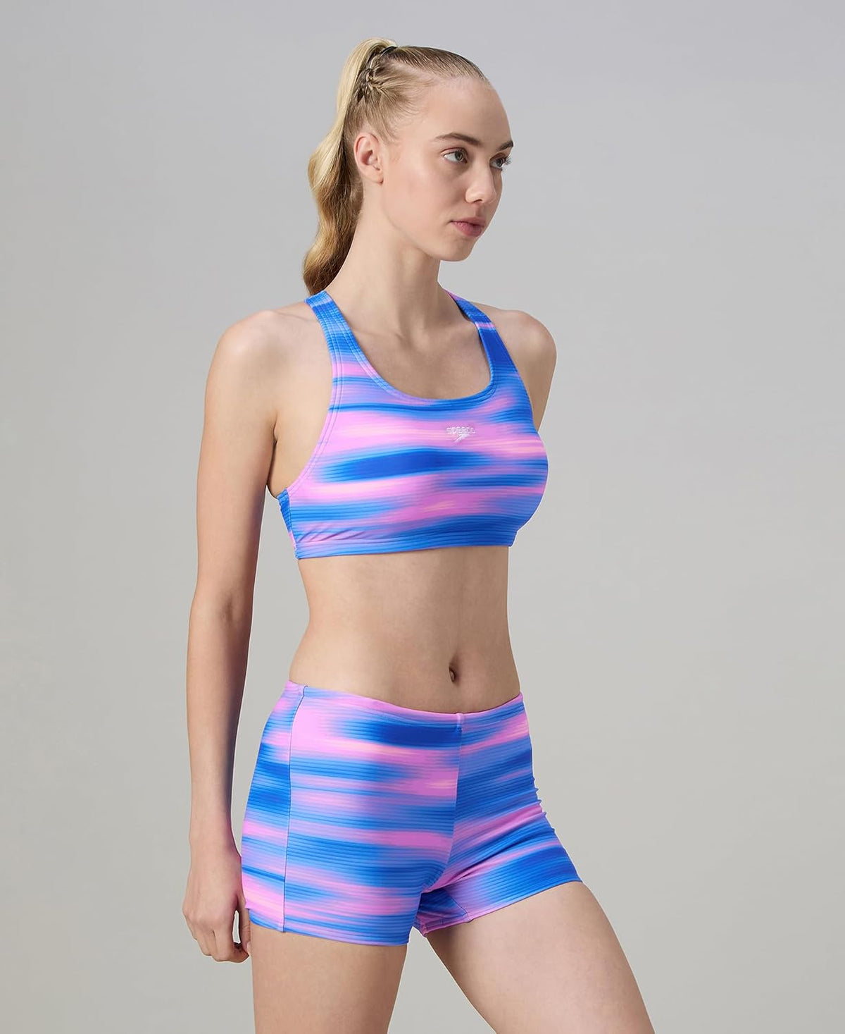Speedo Women's Endurance10 Printed Racerback Bikini Set Swimming Costume Swimwear | Chlorine Resistance | UPF 40+ Sun Protection | Racerback Design | Removable