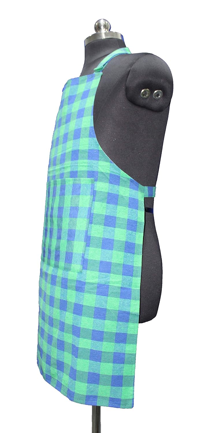 GLUN Waterproof Unisex Kitchen Checkered Design Apron with 2 Front Centre Pocket With Adjustable Neck Strap (Pack Of 2)