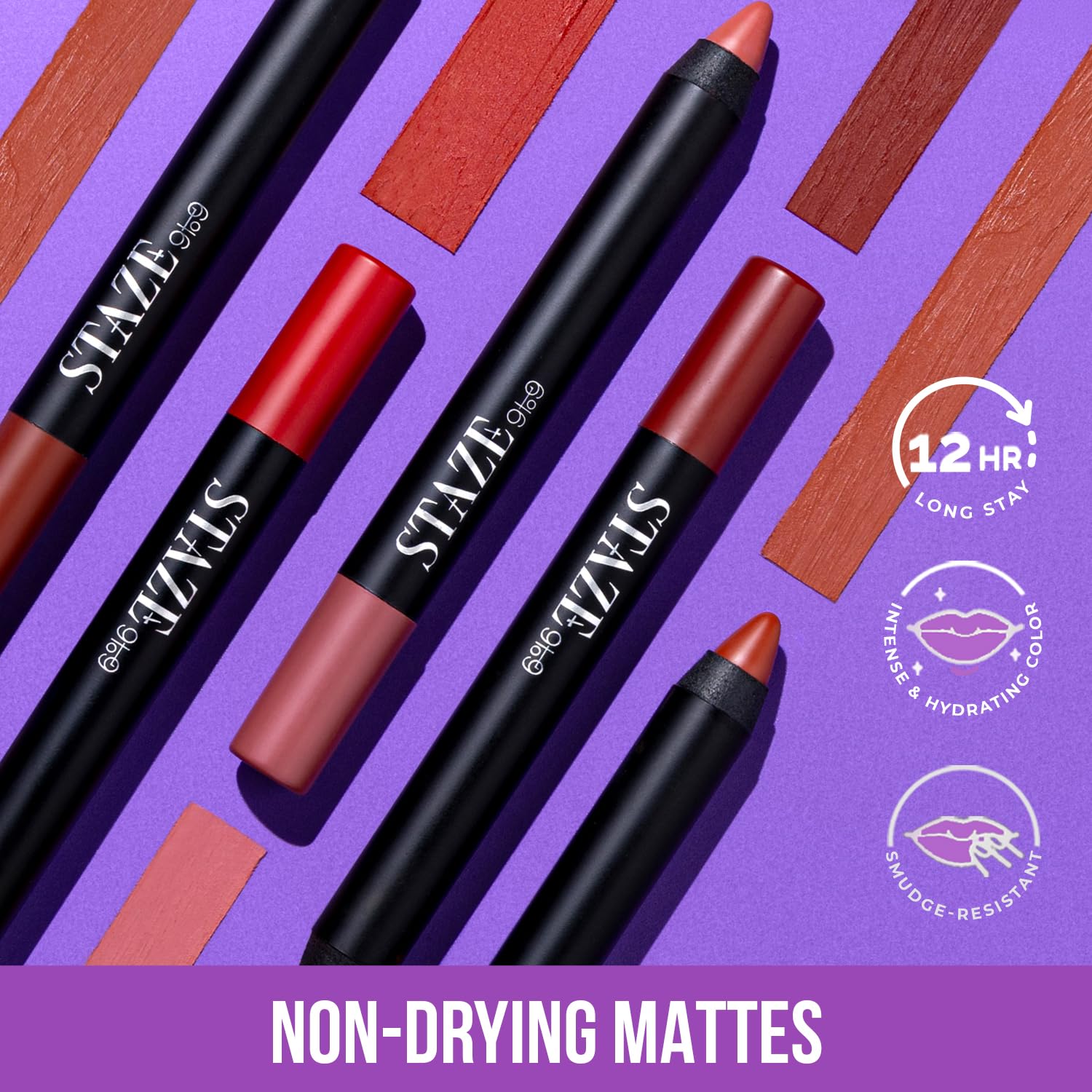 Staze Pout On Lip Crayon Lipstick High Pigment Matte Finish Long-Lasting & Waterproof With Vitamin E & Jojoba Oil Smudgeproof Sharpenable Lip Crayon 01 Nude Whisper 3.5g