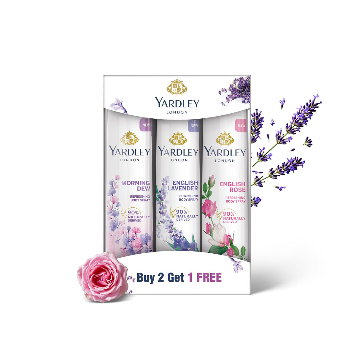 Yardley London Refreshing Deo Body Spray Tripack (English Lavender + English Rose + Morning Dew) for Women, 150ml Each (Pack of 3) 150 ml (Pack of 3)